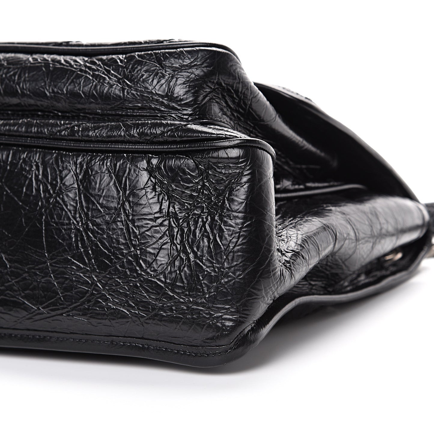 Crinkled Calfskin Matelasse Monogram Medium Niki Chain Satchel Black