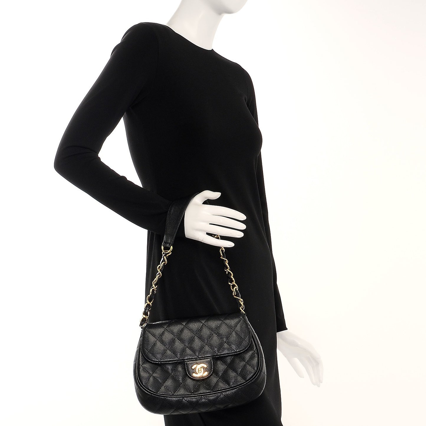 Caviar Quilted Flap Shoulder Bag Black