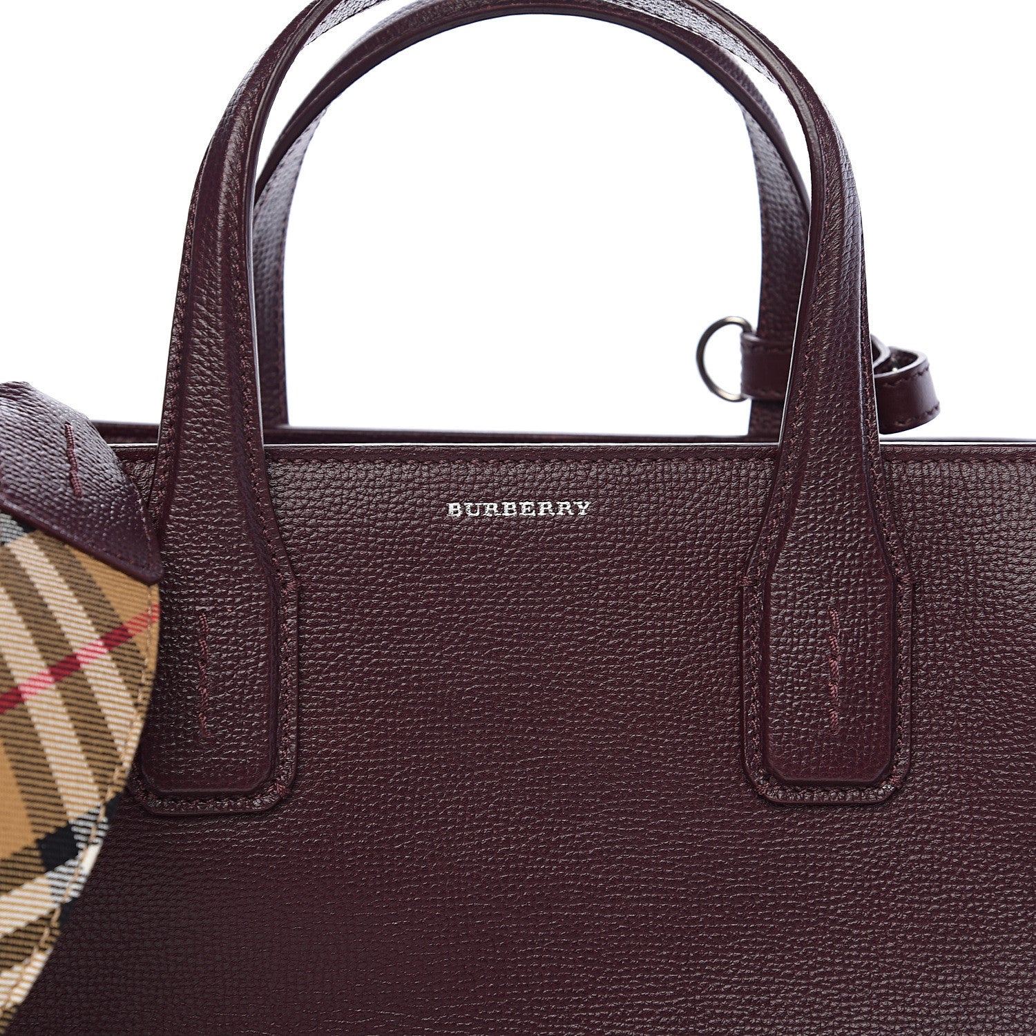 Burberry Derby Calfskin House Check Medium Banner Tote Burgundy 7 of 9