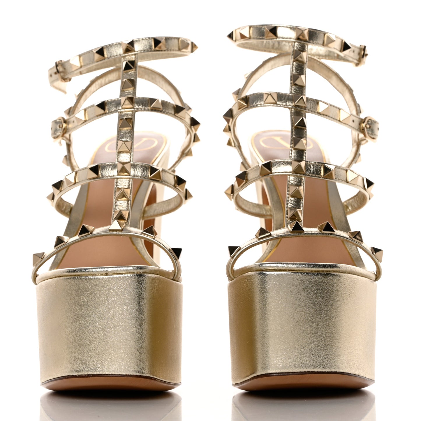 Metallic Nappa Rockstud 155 Platform Sandals 37 Platino