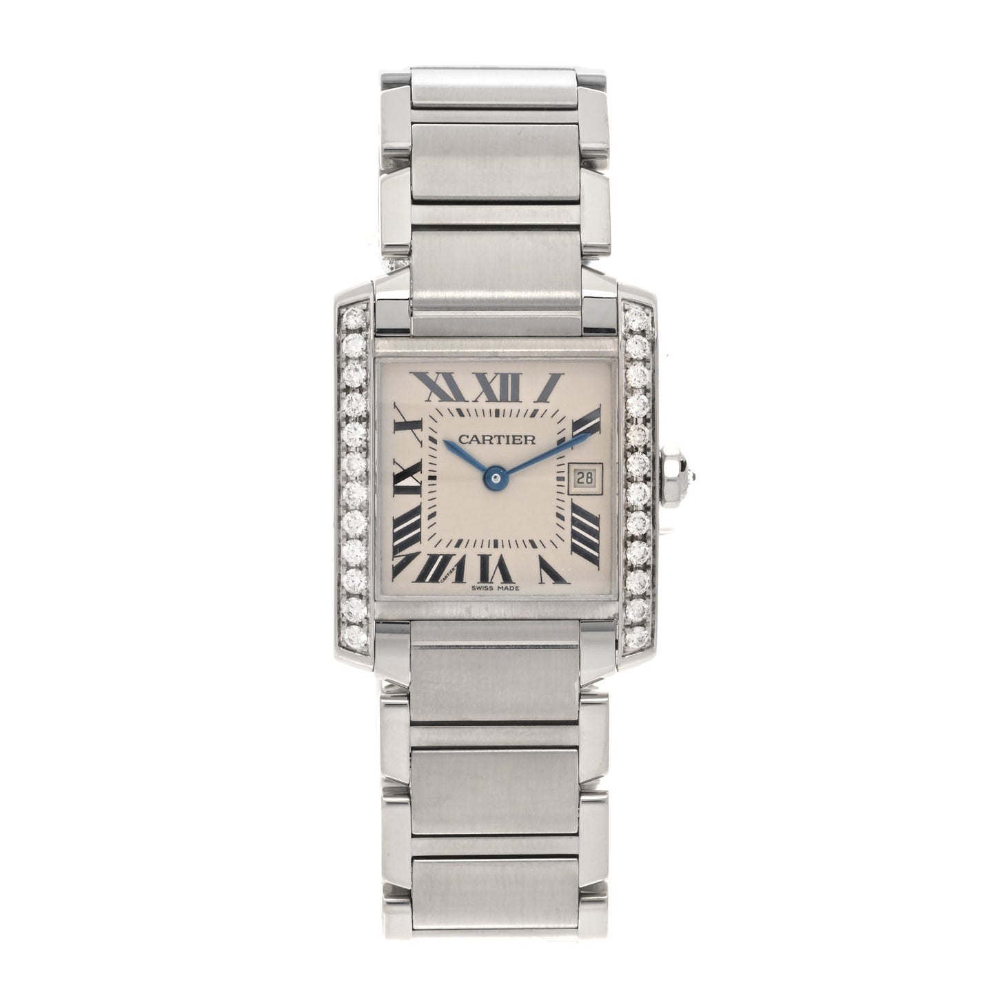 Stainless Steel Diamond Bezel 25mm Tank Francaise Quartz Watch