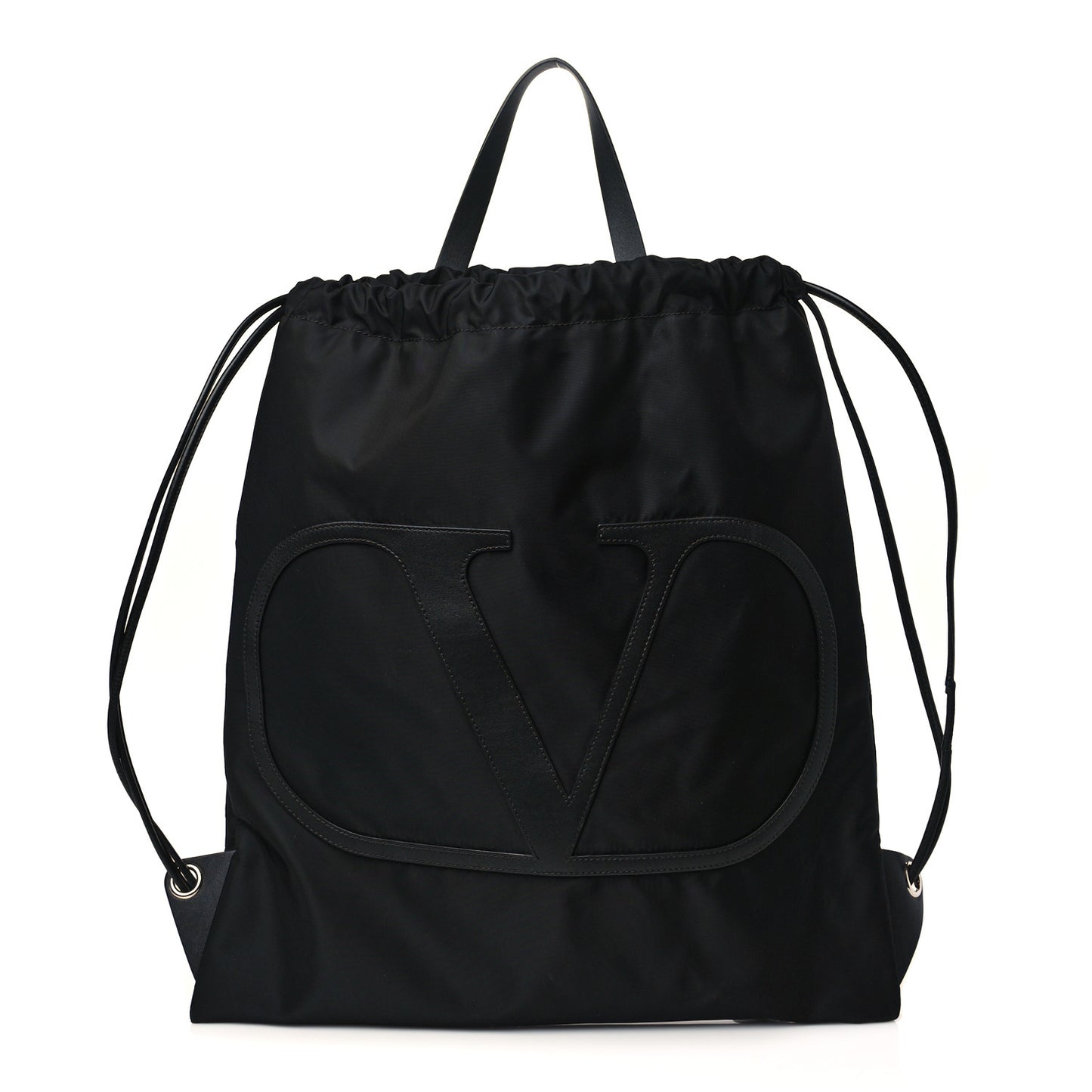 Nylon VLogo Drawstring Backpack Black
