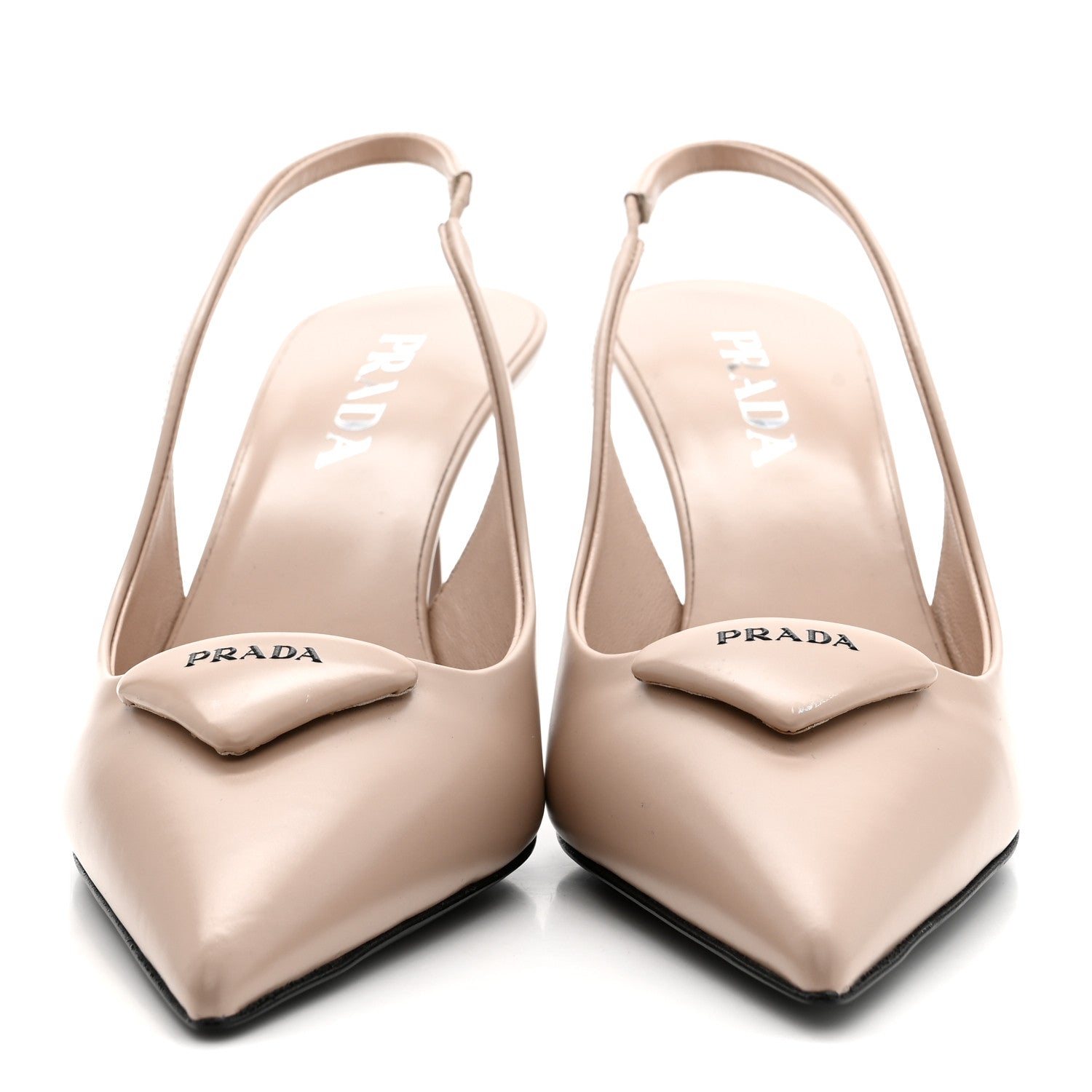 Prada Spazzolato Triangle Logo Pointed Toe 75mm Slingback Pumps 38 Cipria 3 of 9