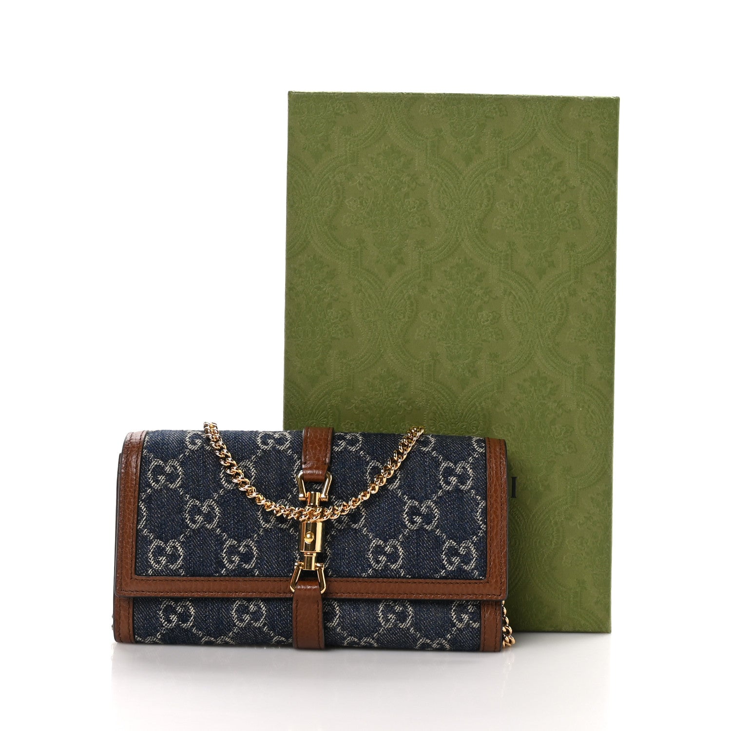Gucci New Denim GG Monogram Jackie 1961 Chain Wallet Blue Tea Cuir 12 of 12