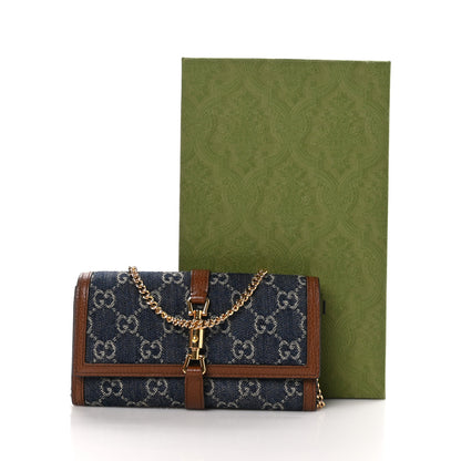Gucci New Denim GG Monogram Jackie 1961 Chain Wallet Blue Tea Cuir 12 of 12