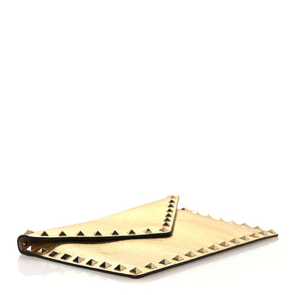 Valentino Garavani Metallic Calfskin Medium Rockstud Envelope Flat Wristlet Pouch Gold 4 of 8