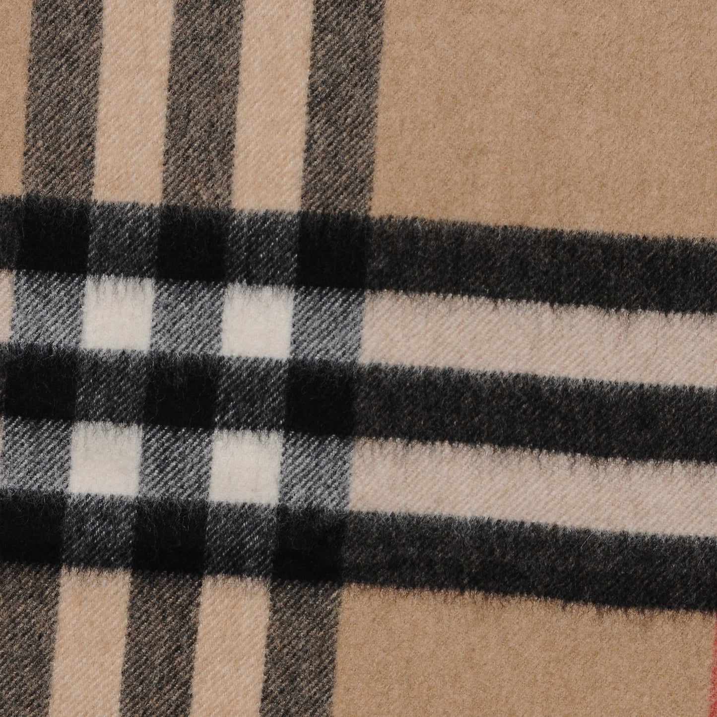 Cashmere Giant Check Fringe Scarf Camel