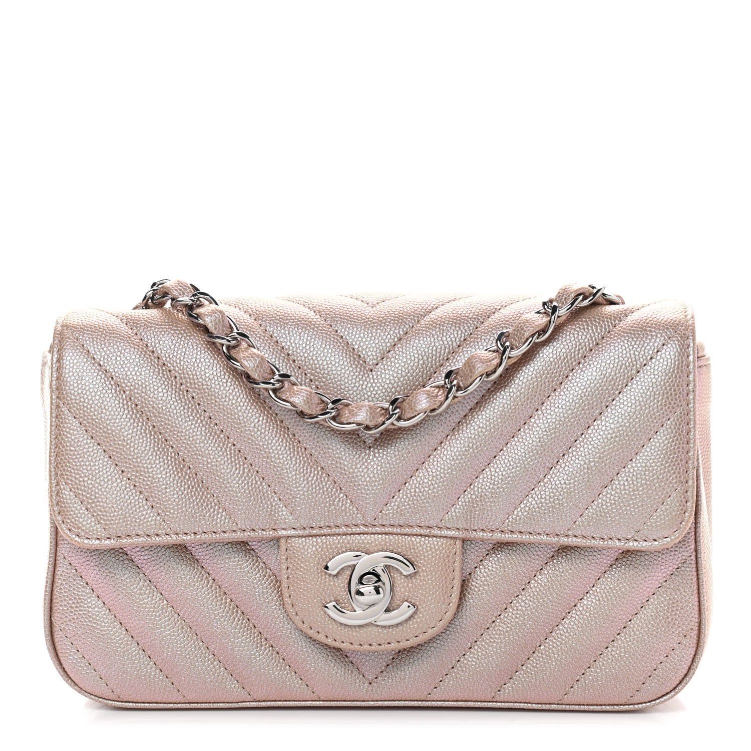 Chanel Iridescent Caviar Chevron Quilted Mini Rectangular Flap Light Gold 1 of 9