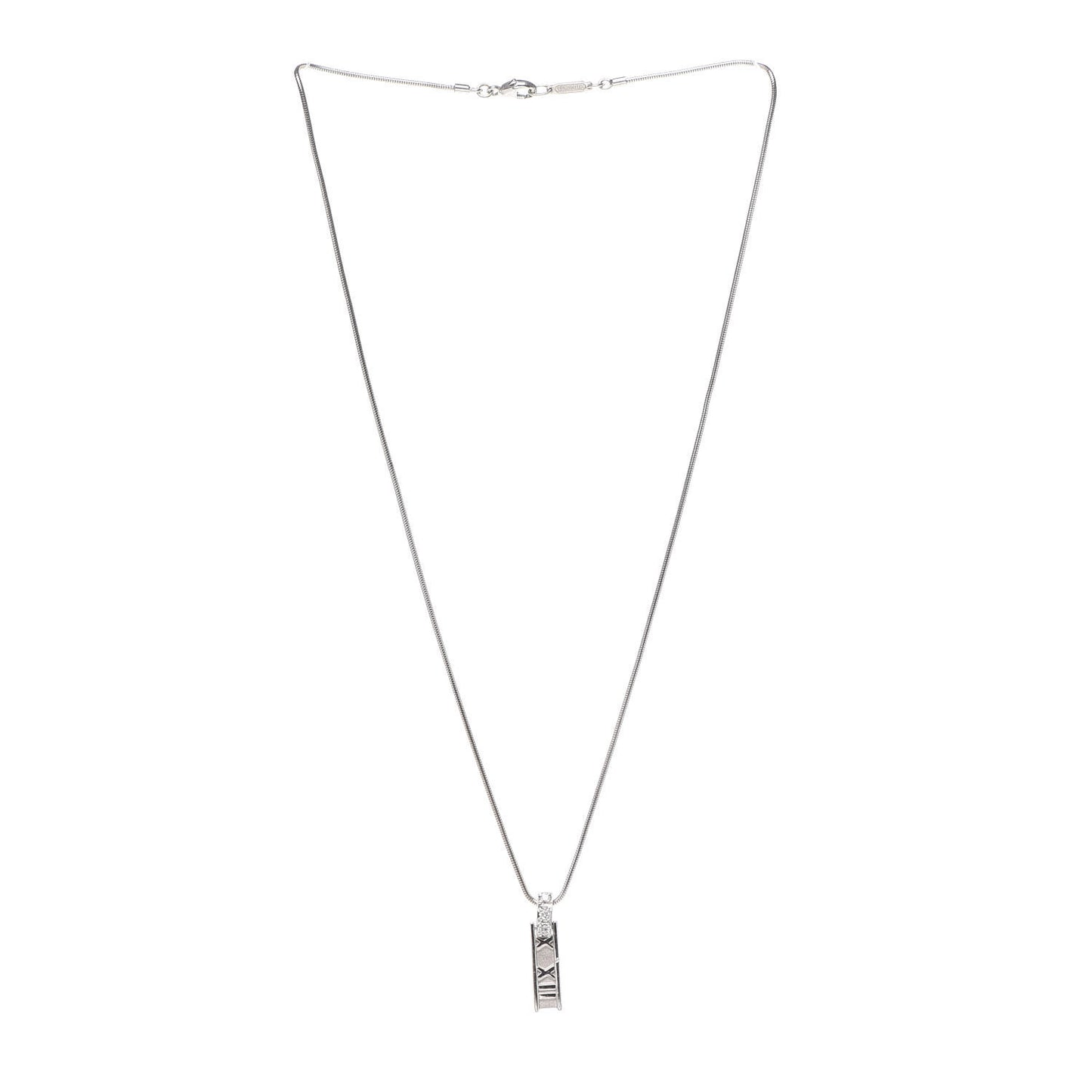 18K White Gold Diamond Atlas Bar Drop Pendant Necklace