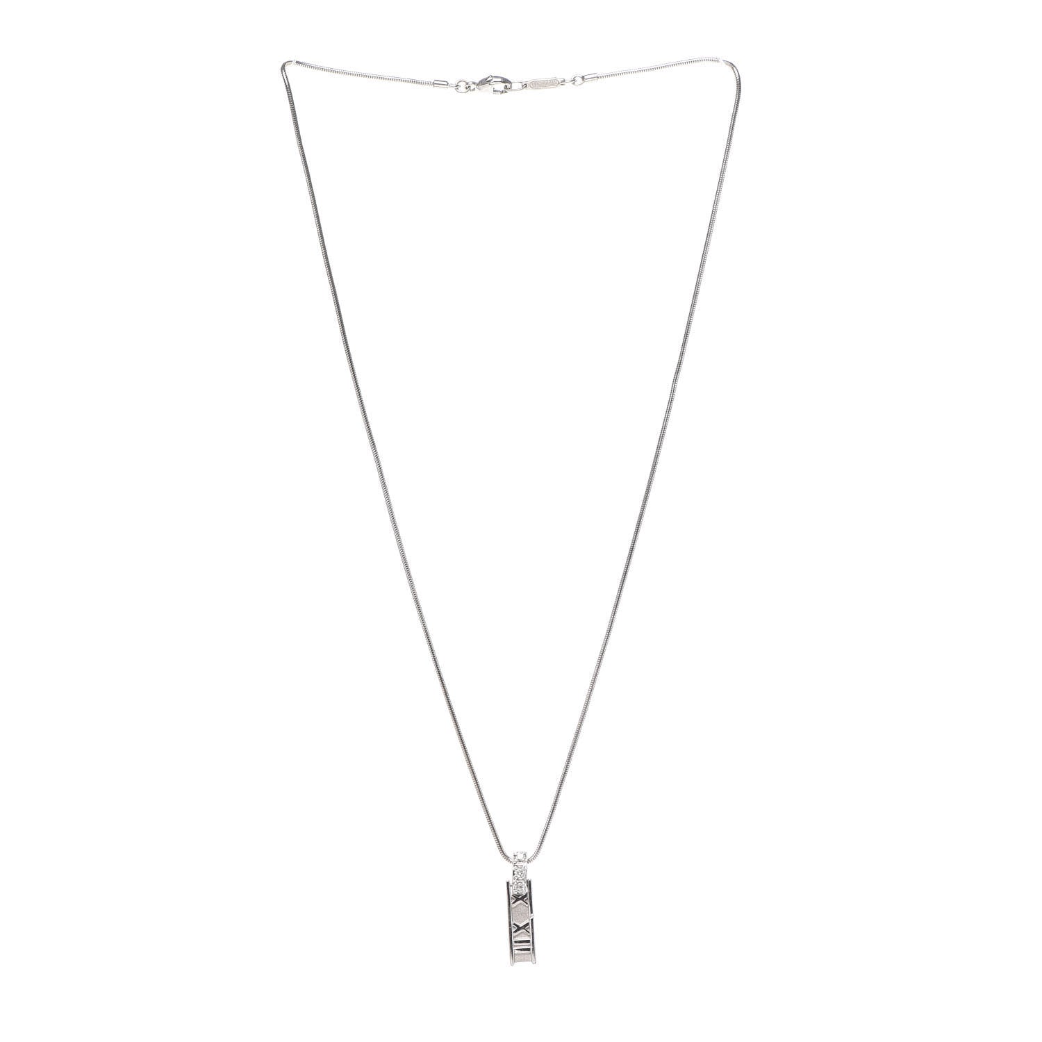 Tiffany 18K White Gold Diamond Atlas Bar Drop Pendant Necklace 3 of 6