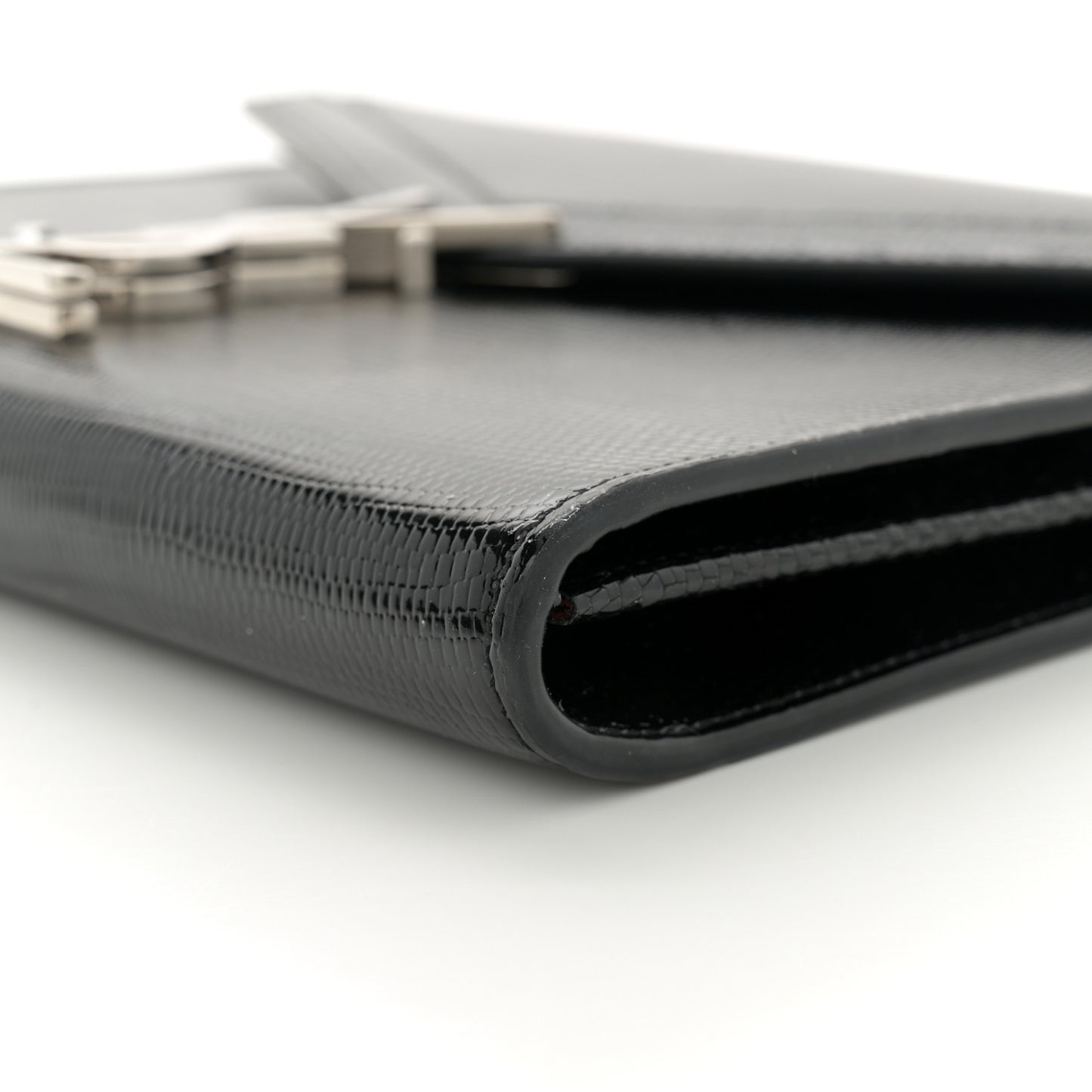 Calfskin Lizard Embossed Monogram Cassandra Chain Wallet Black