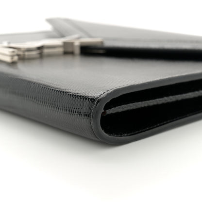Saint Laurent Calfskin Lizard Embossed Monogram Cassandra Chain Wallet Black 9 of 11