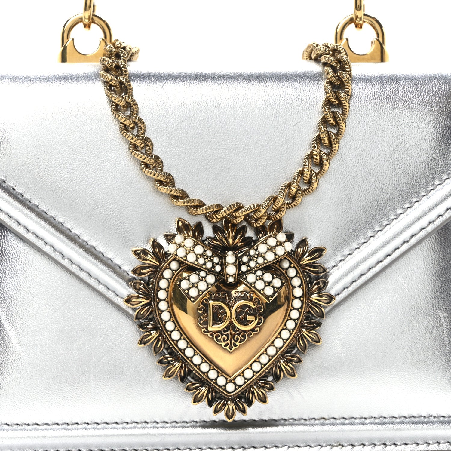 Dolce & Gabbana Metallic Nappa Small Devotion Top Handle Bag Silver 7 of 10