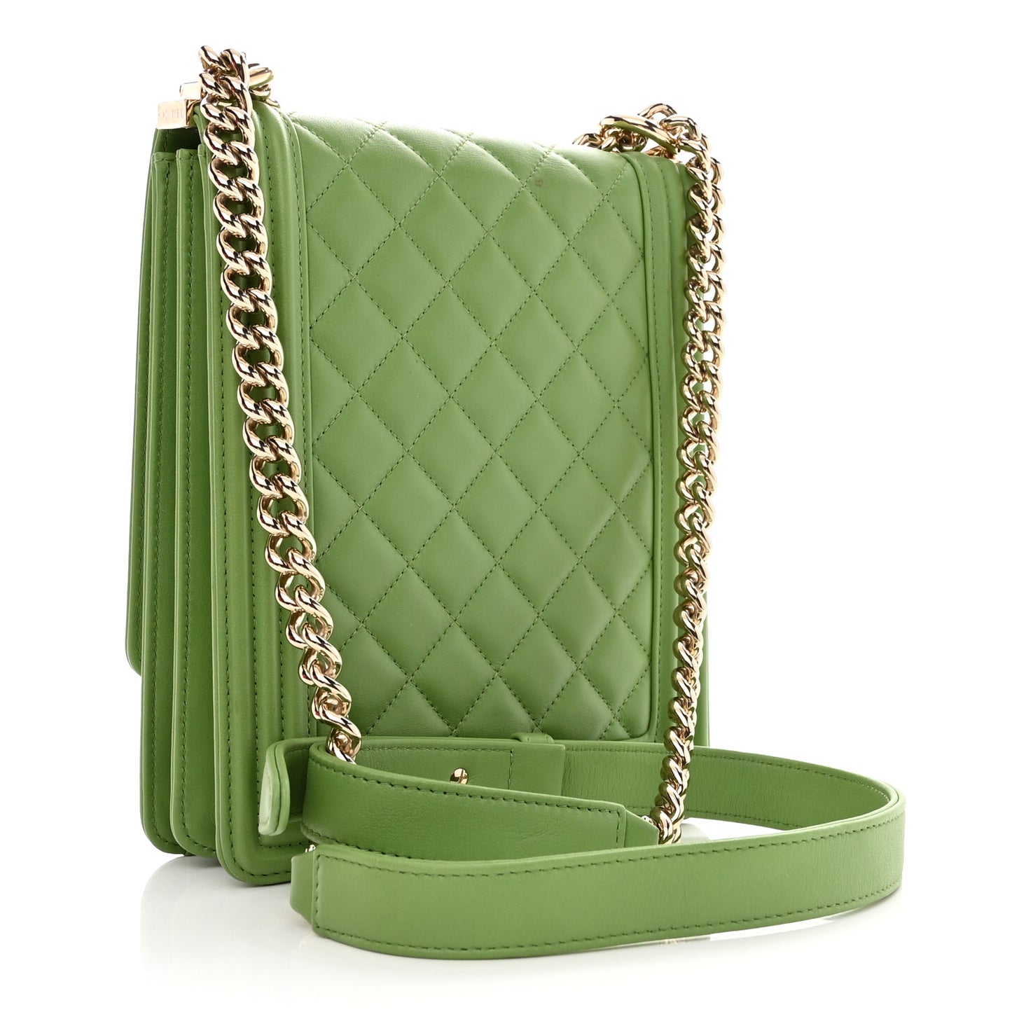 Calfskin Quilted North South Boy Flap Green