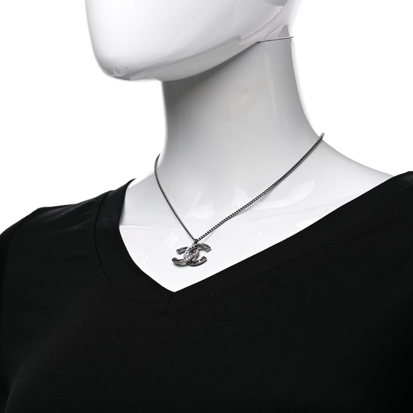 Baguette Crystal Large CC Necklace Silver