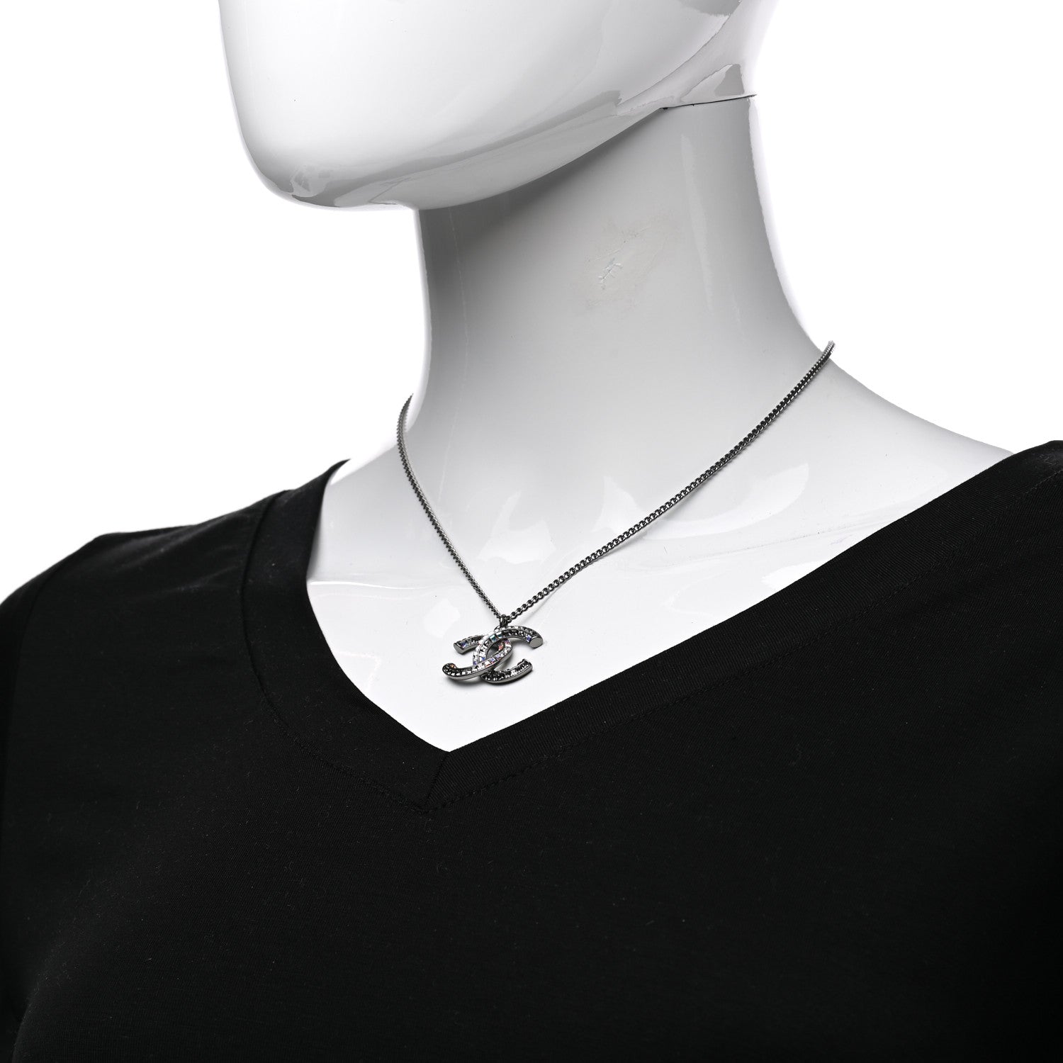 Chanel Baguette Crystal Large CC Necklace Silver 2 of 5
