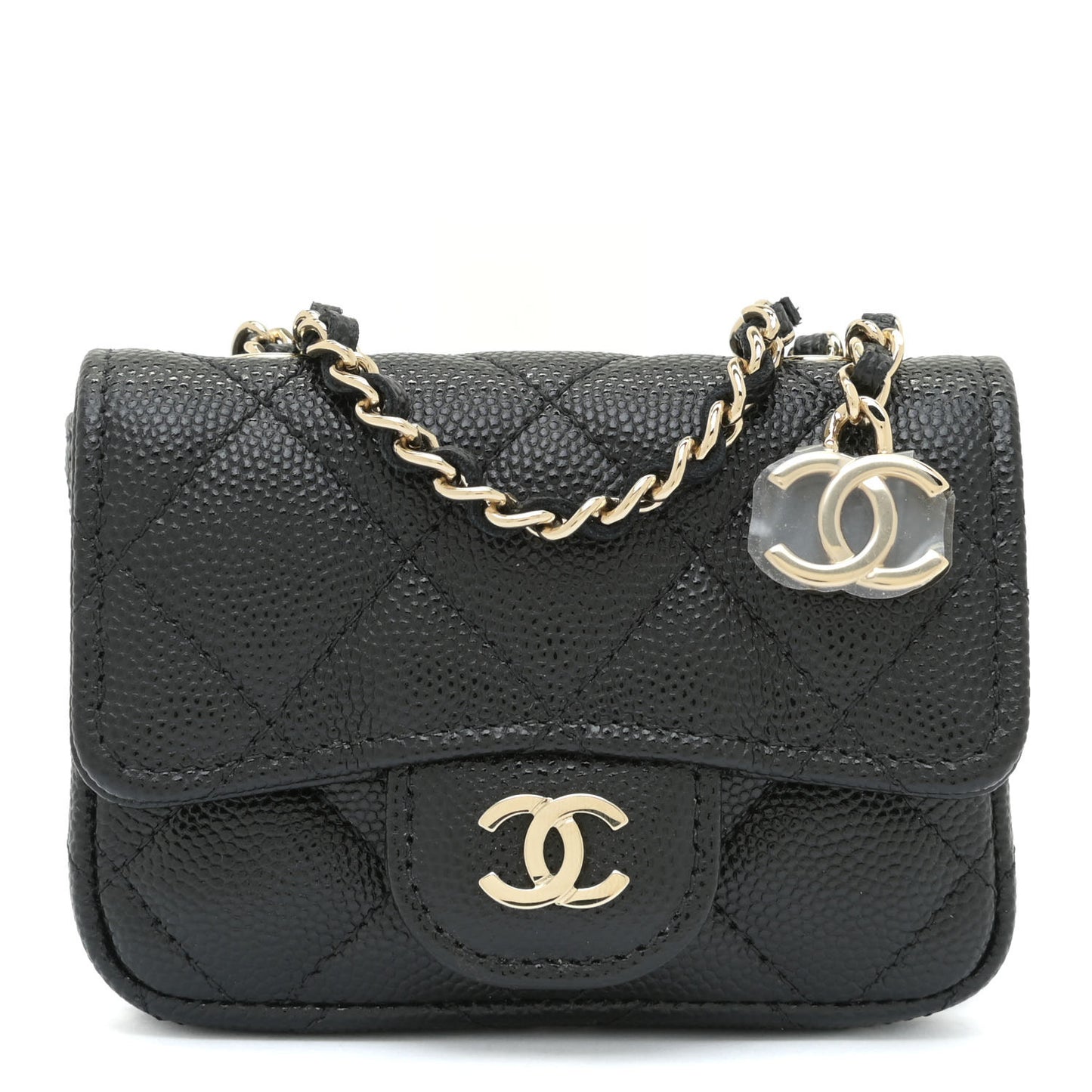 Caviar Quilted Mini Chain Belt Bag Black