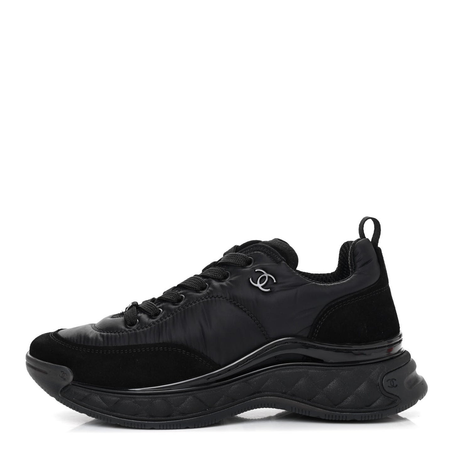 Nylon Suede Calfskin CC Sneakers 38 Black