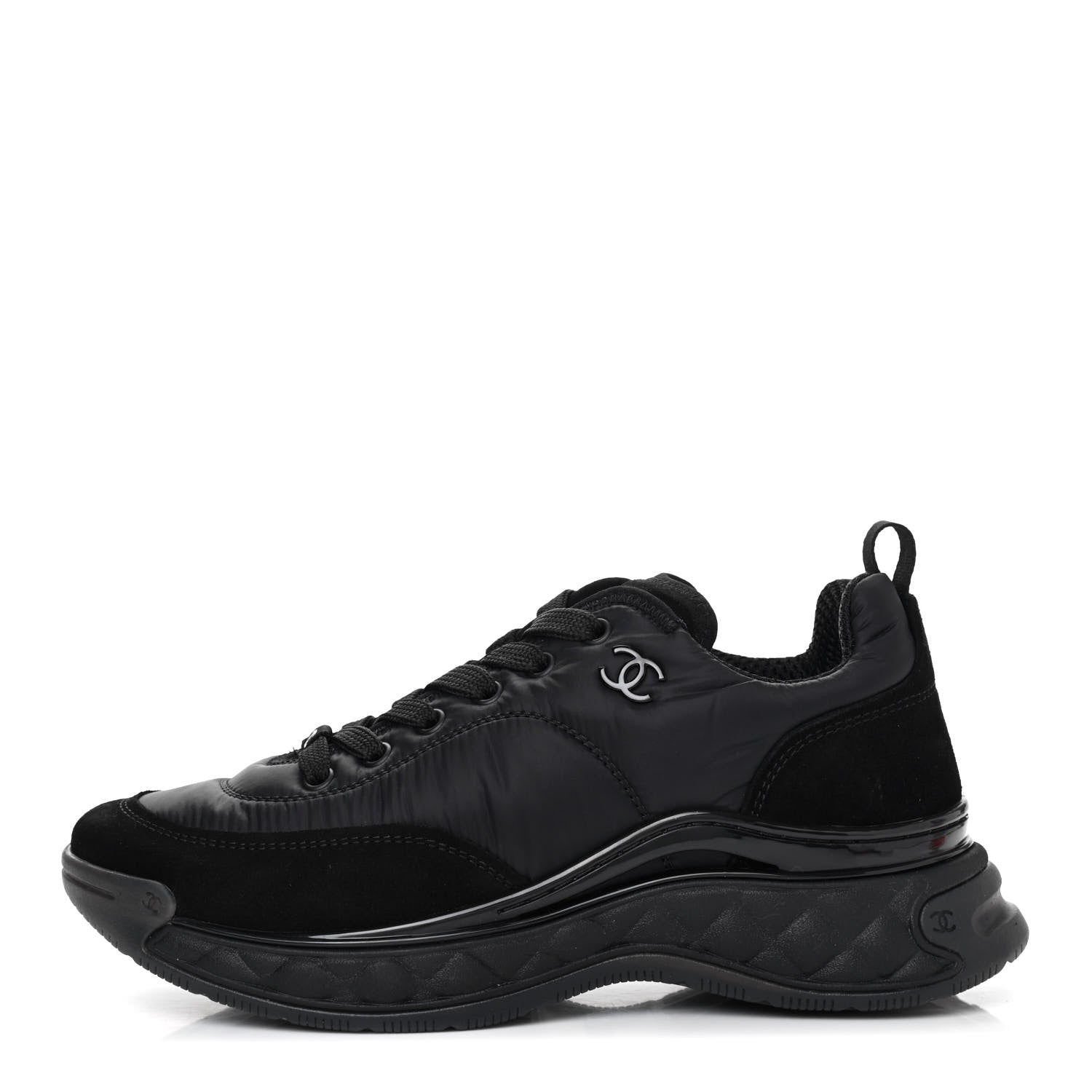 Chanel Nylon Suede Calfskin CC Sneakers 38 Black 1 of 10