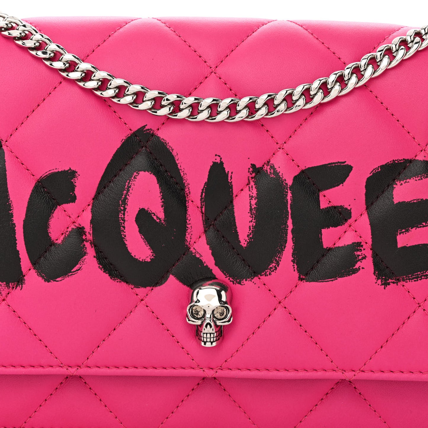 Calfskin Quilted Graffiti Skull Medium Chain Crossbody Bag Pink