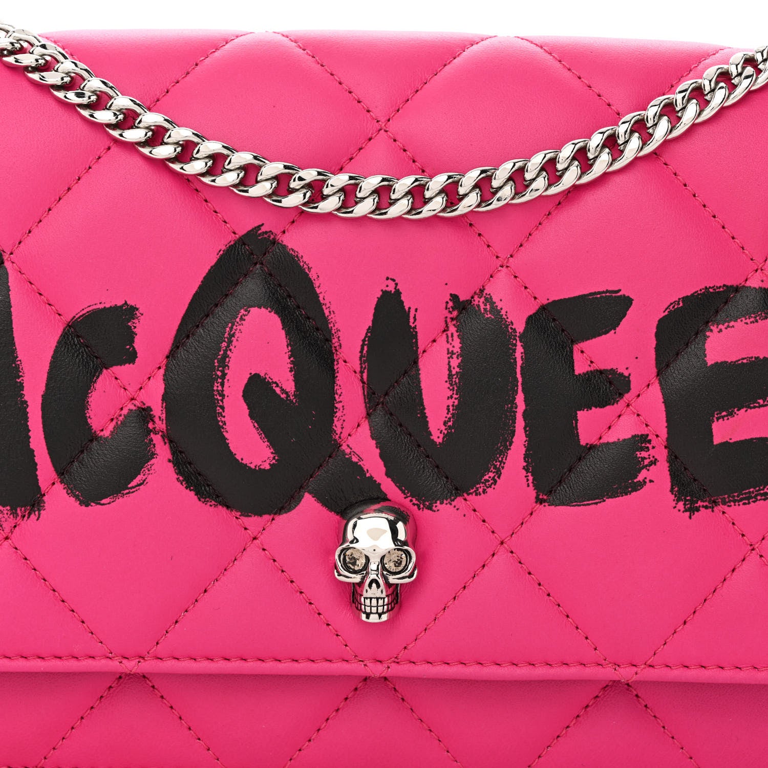 Alexander McQueen Calfskin Quilted Graffiti Skull Medium Chain Crossbody Bag Pink 7 of 9