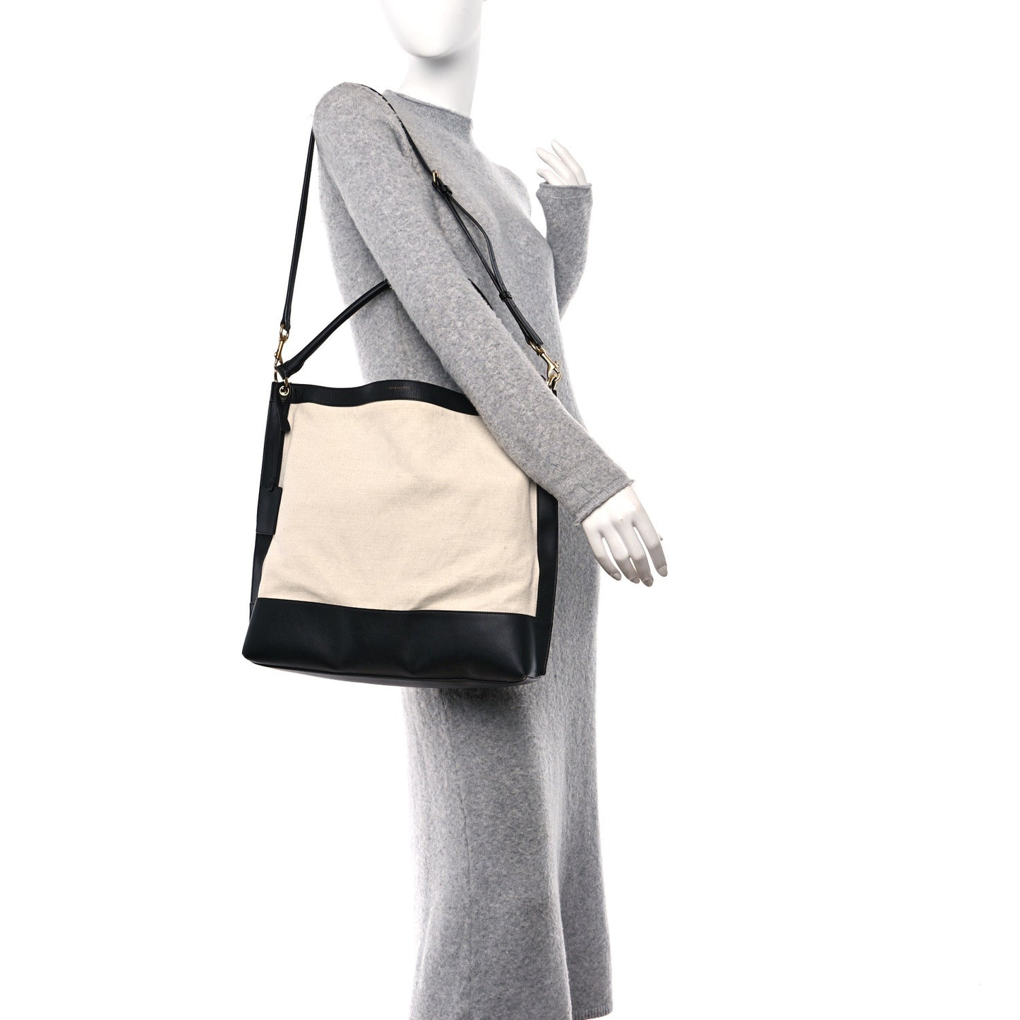 Canvas Calfskin Tag Hobo White Black