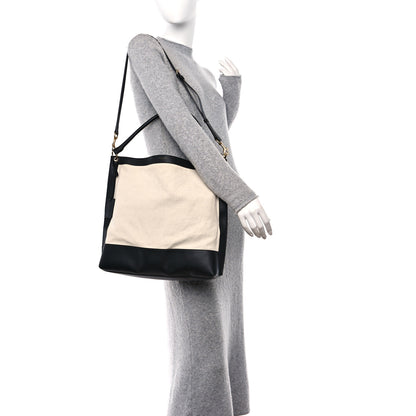 Saint Laurent Canvas Calfskin Tag Hobo White Black 2 of 13