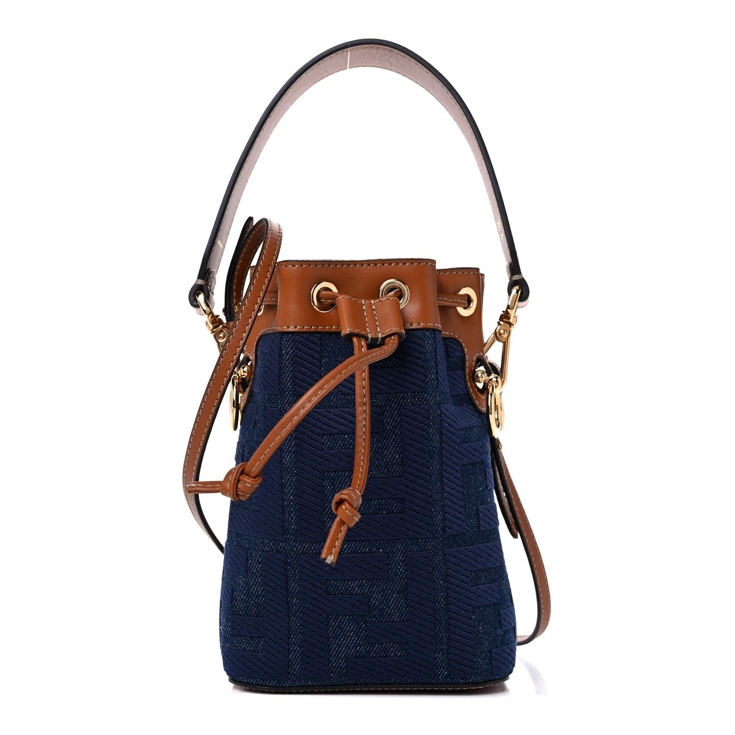 Denim Vitello King F is Fendi FF Embroidered Mini Mon Tresor Bucket Bag Blue Cuoio
