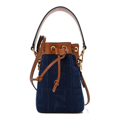 Fendi Denim Vitello King F is Fendi FF Embroidered Mini Mon Tresor Bucket Bag Blue Cuoio 1 of 10