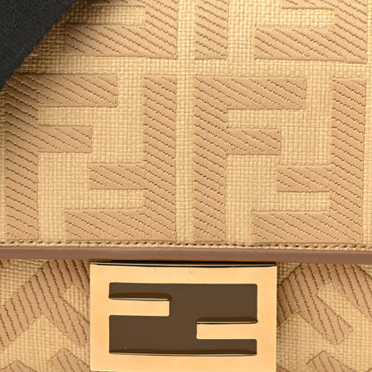 Fendi Raffia Vitello King Lucido FF Embroidered Baguette Grano Sand 8 of 10