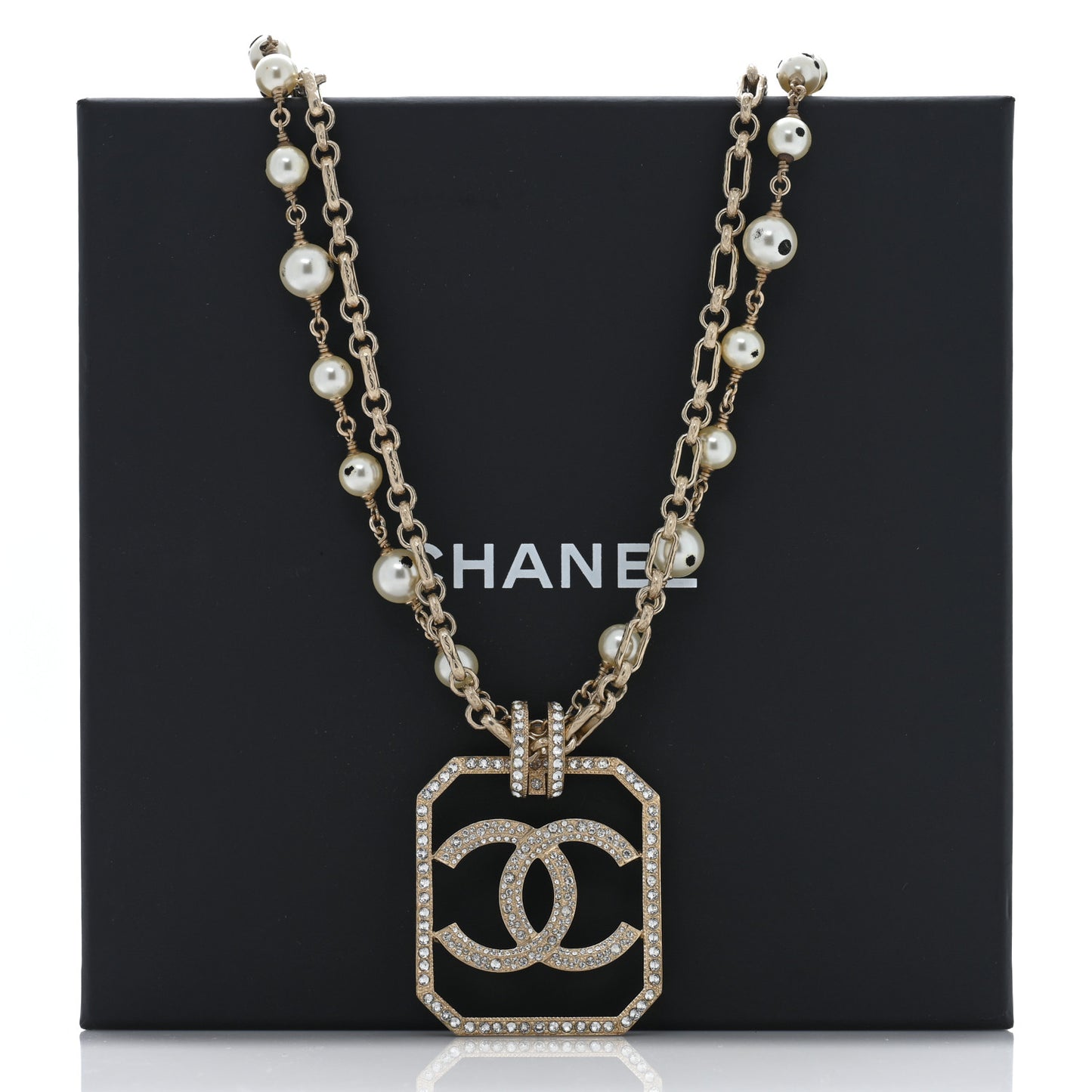 Pearl Crystal CC Double Strand Necklace Gold