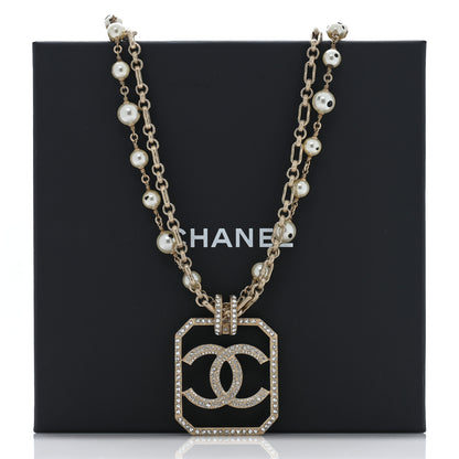 Chanel Pearl Crystal CC Double Strand Necklace Gold 5 of 5