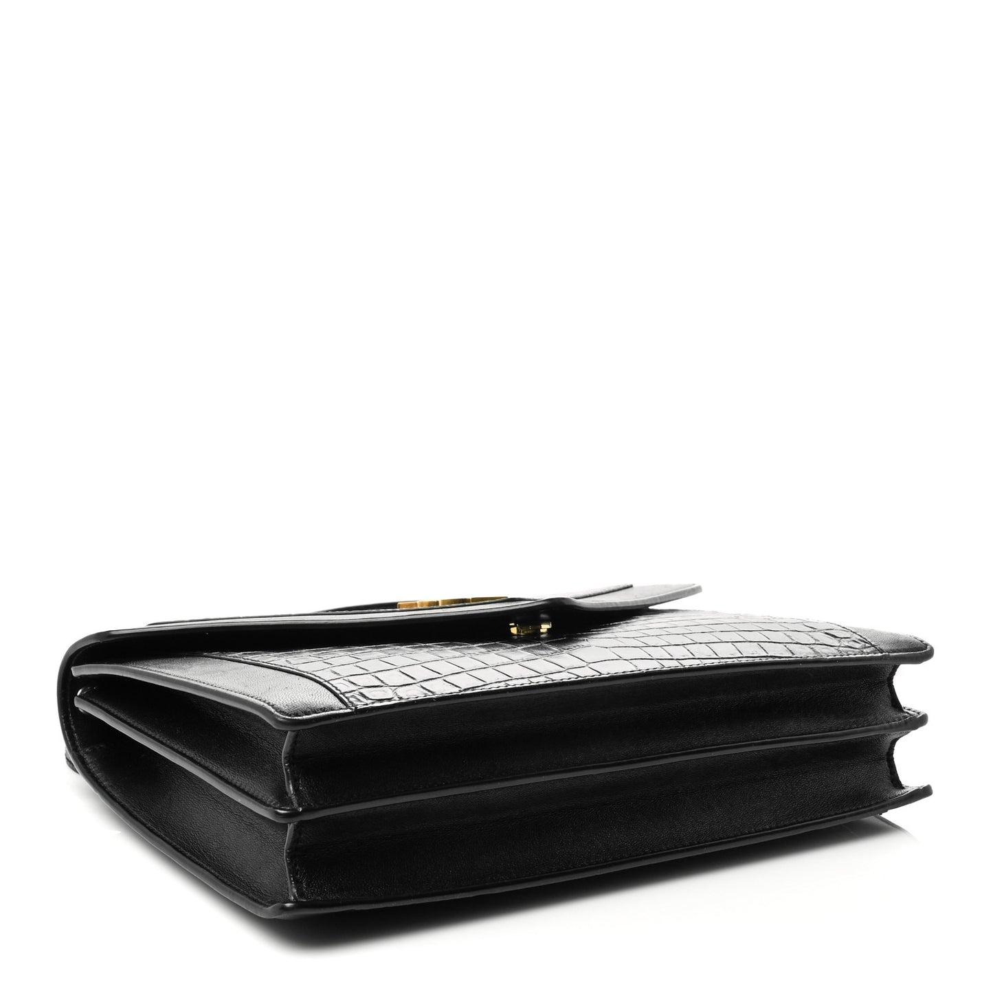 Calfskin Crocodile Embossed Gaby Satchel Black