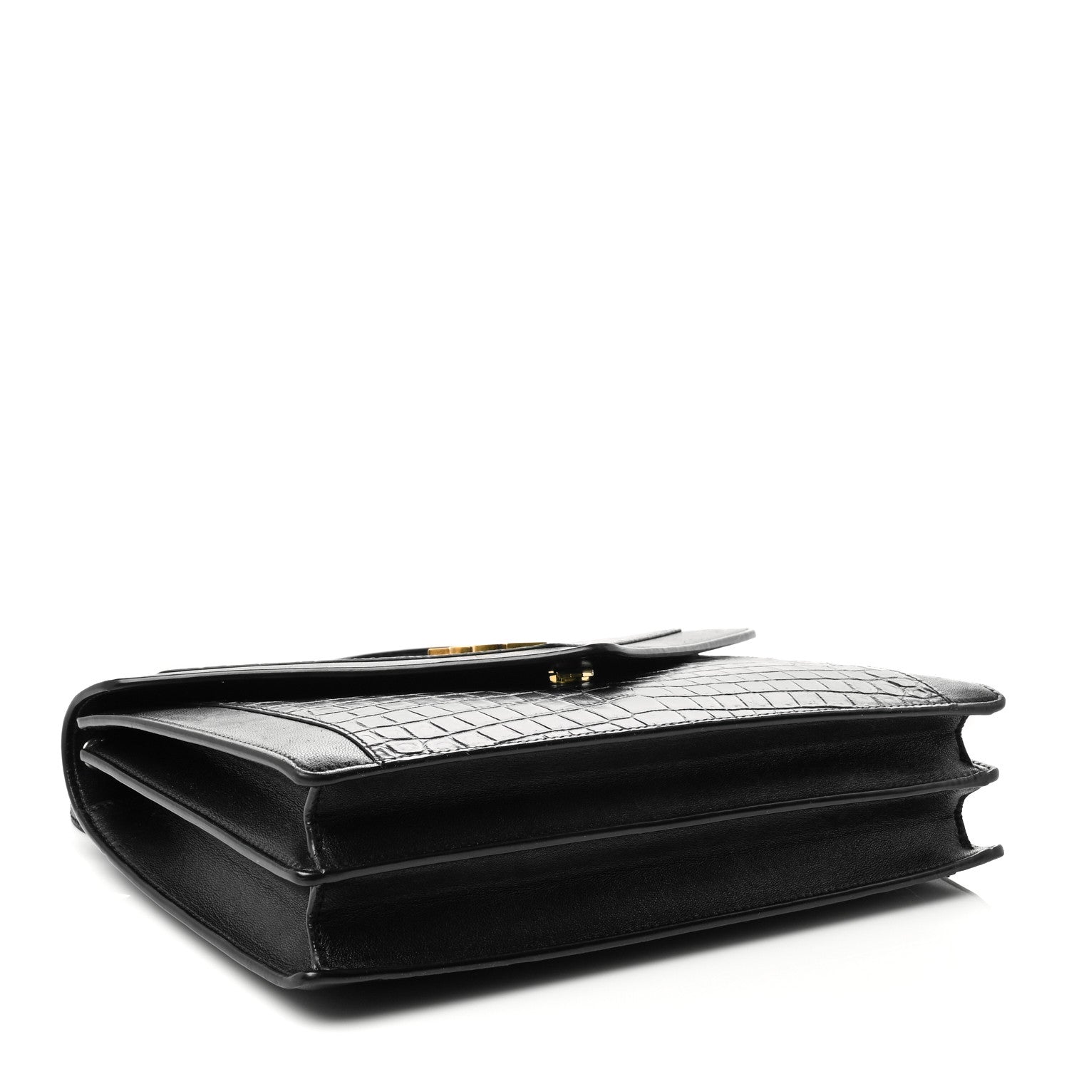 Saint Laurent Calfskin Crocodile Embossed Gaby Satchel Black 4 of 11