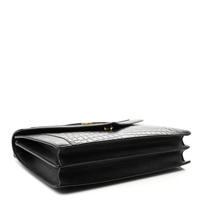 Saint Laurent Calfskin Crocodile Embossed Gaby Satchel Black 4 of 11