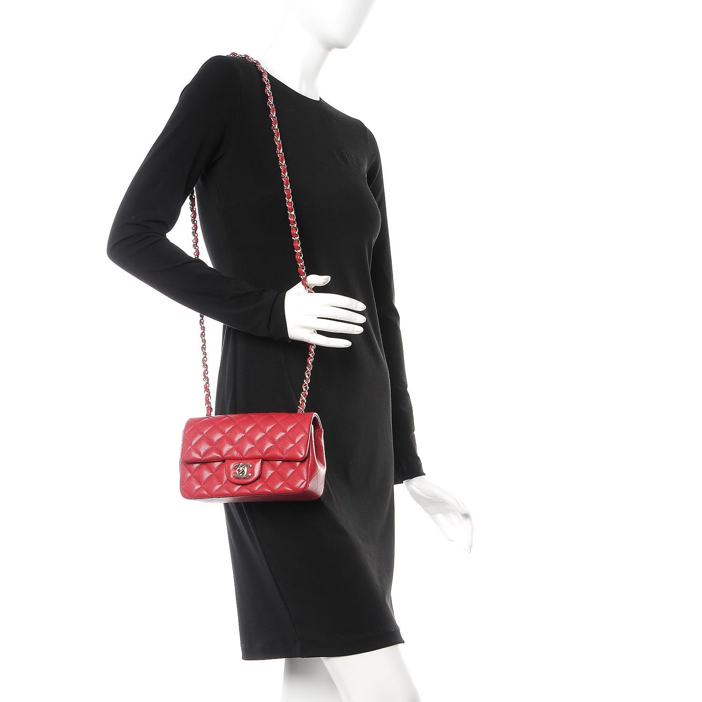 Caviar Quilted Mini Rectangular Flap Red