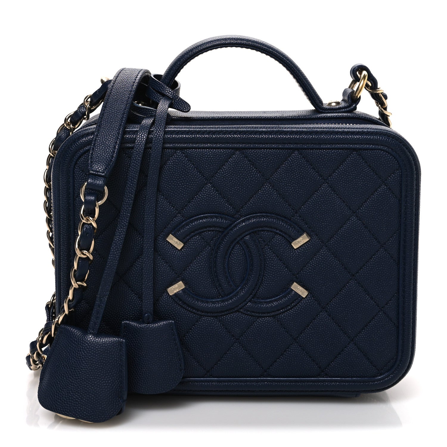 Chanel Caviar Quilted Medium CC Filigree Vanity Case Navy 1 of 10