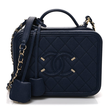 Chanel Caviar Quilted Medium CC Filigree Vanity Case Navy 1 of 10