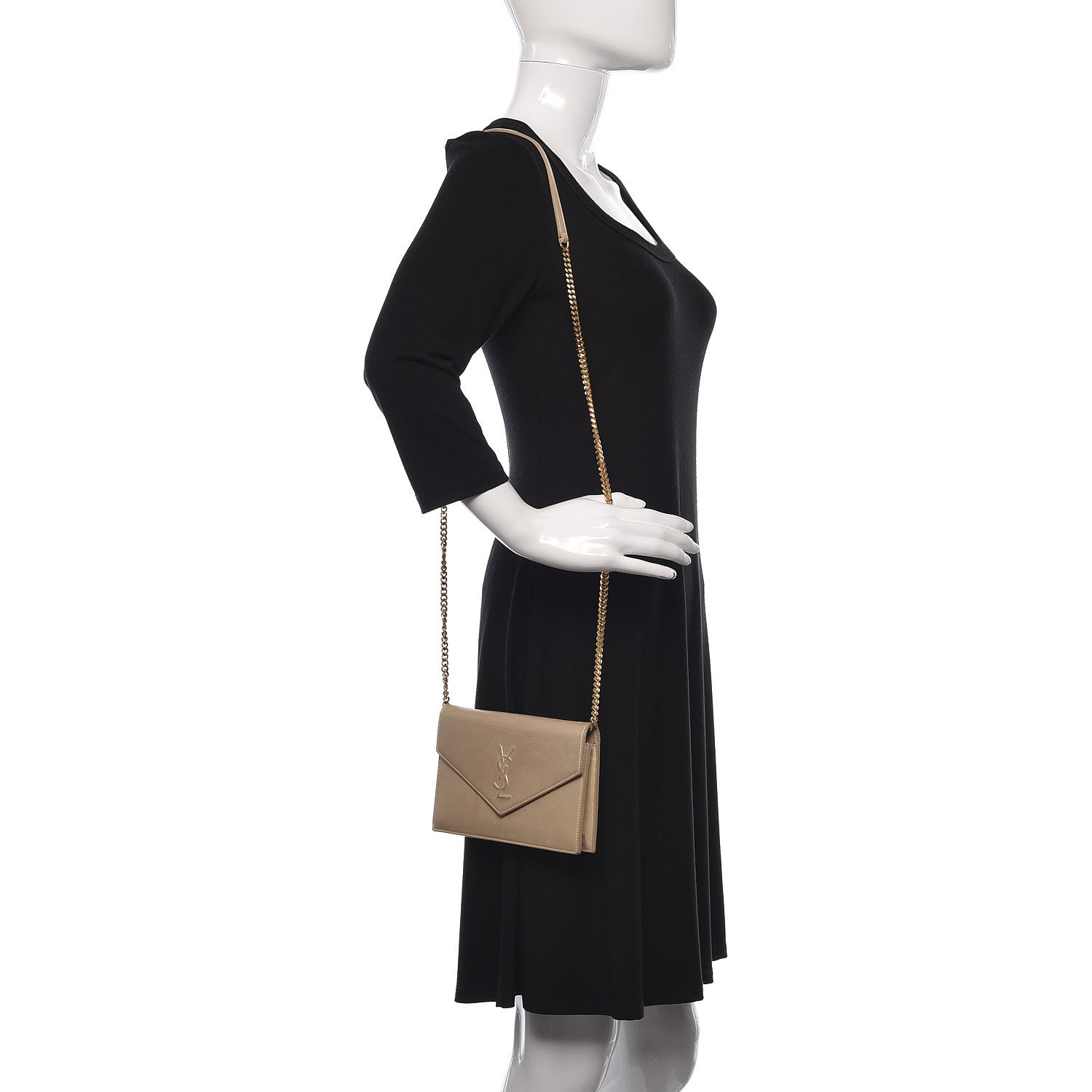 Saint Laurent Metallic Fabric Monogram Envelope Chain Wallet Light Gold 2 of 18