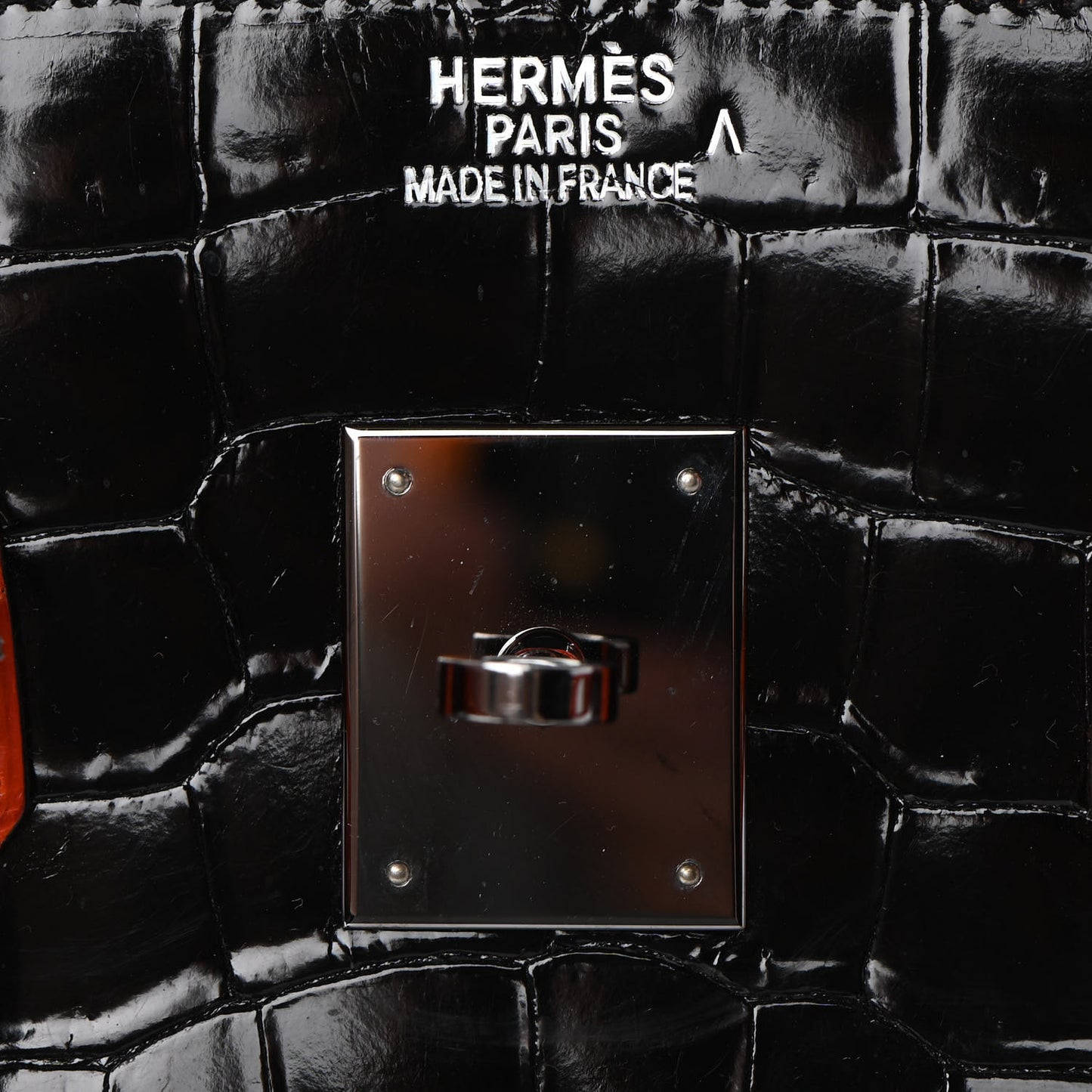 Shiny Porosus Crocodile Birkin 35 Black Orange