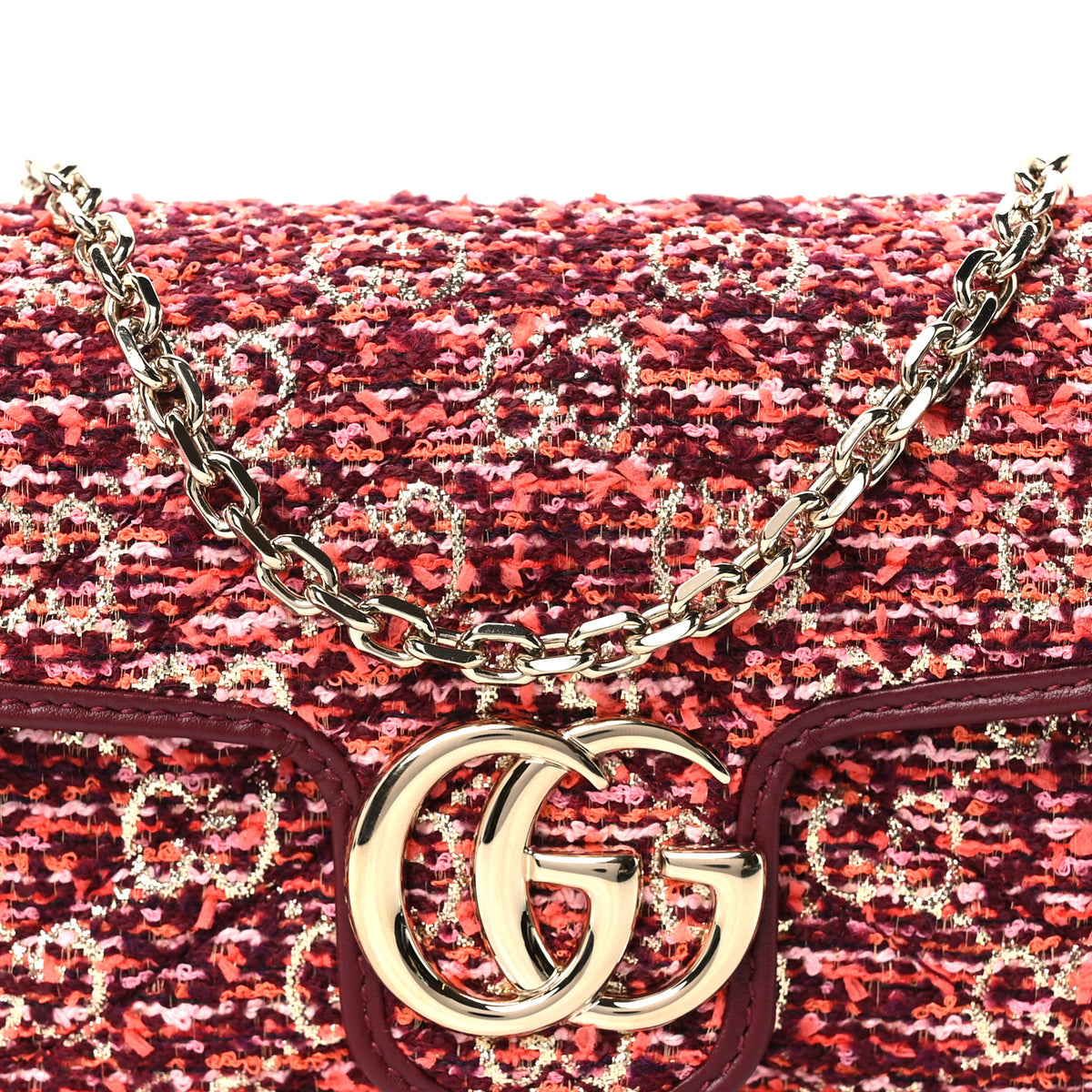Gucci Tweed GG Monogram Mini GG Marmont Shoulder Bag Orange Red Multicolor 7 of 10
