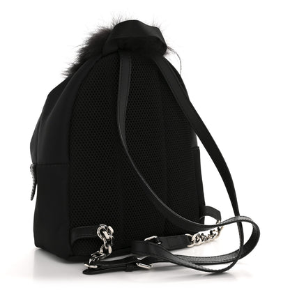Fendi Nylon Vitello Dolce Goat Fox Fur Crocodile Monster Eyes Mini Backpack Black Sunflower 3 of 11