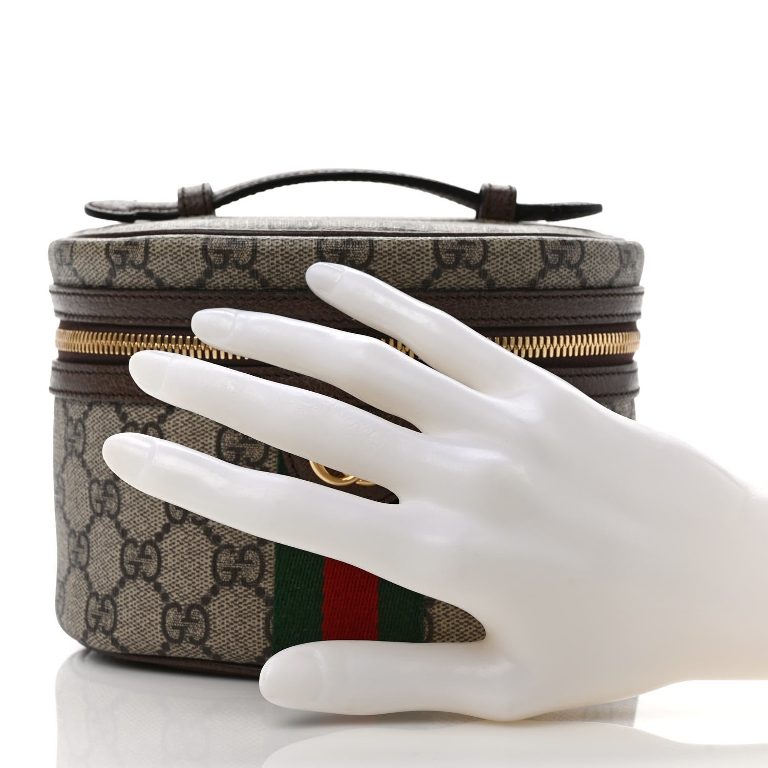 Gucci GG Supreme Monogram Textured Calfskin Web Ophidia Vanity Cosmetic Case Beige Ebony New Acero 2 of 9