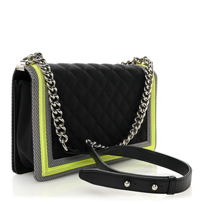Chanel Canvas Quilted New Medium Fluo Boy Flap Black Grey Yellow 3 of 12