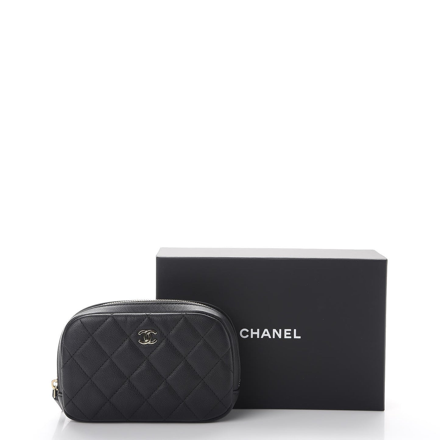 Caviar Quilted Small Curvy Pouch Cosmetic Case Black