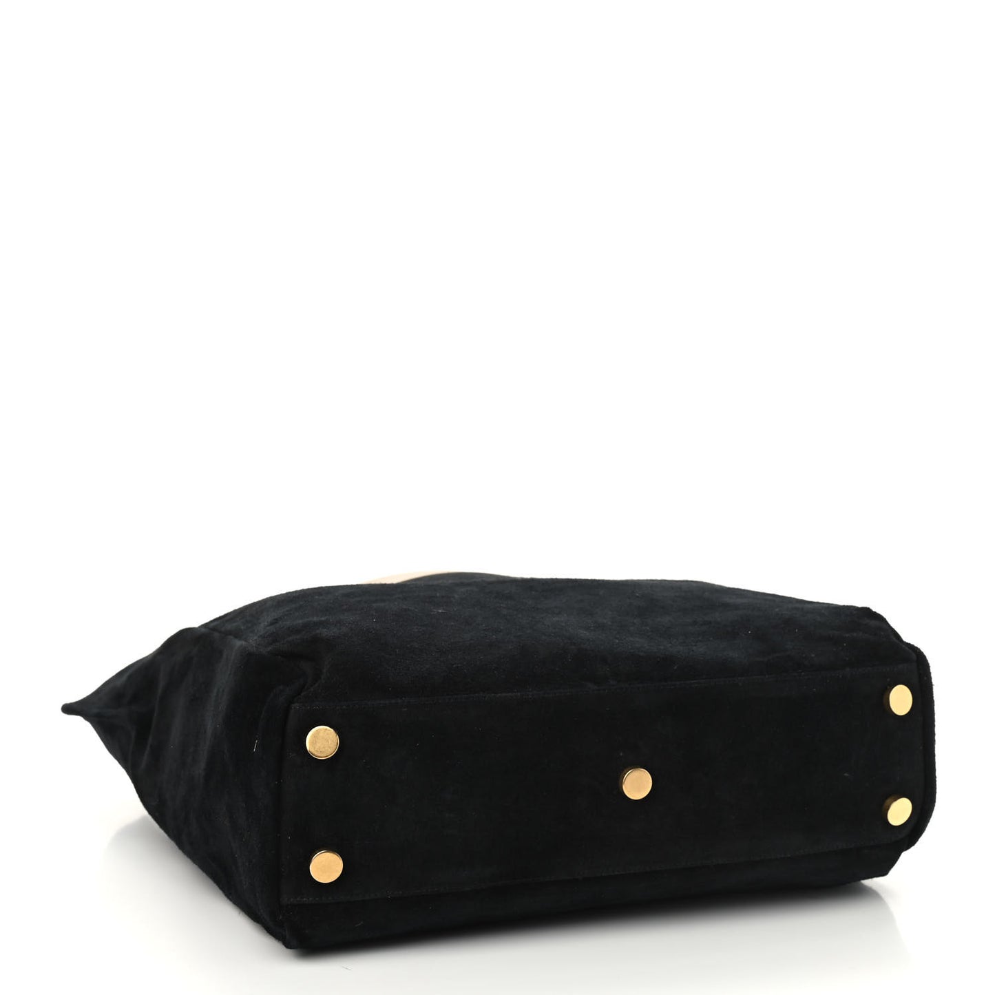 Calfskin Suede North South Reversible Shopping Tote Beige Black