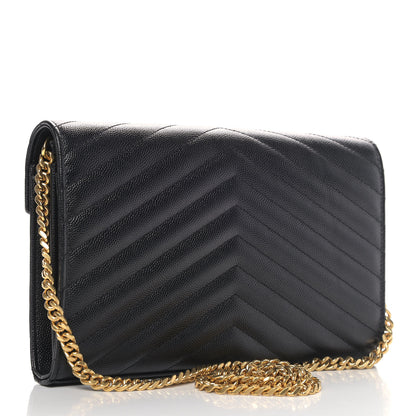 Saint Laurent Grain De Poudre Matelasse Chevron Monogram Chain Wallet Black 2 of 4