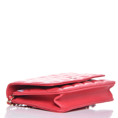 Chanel Lambskin Quilted Wallet On Chain WOC Light Red 4 of 10