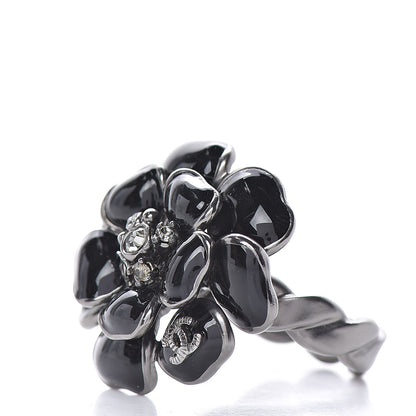 Chanel Enamel Ruthenium CC Camellia Ring 6.5 Black 3 of 6