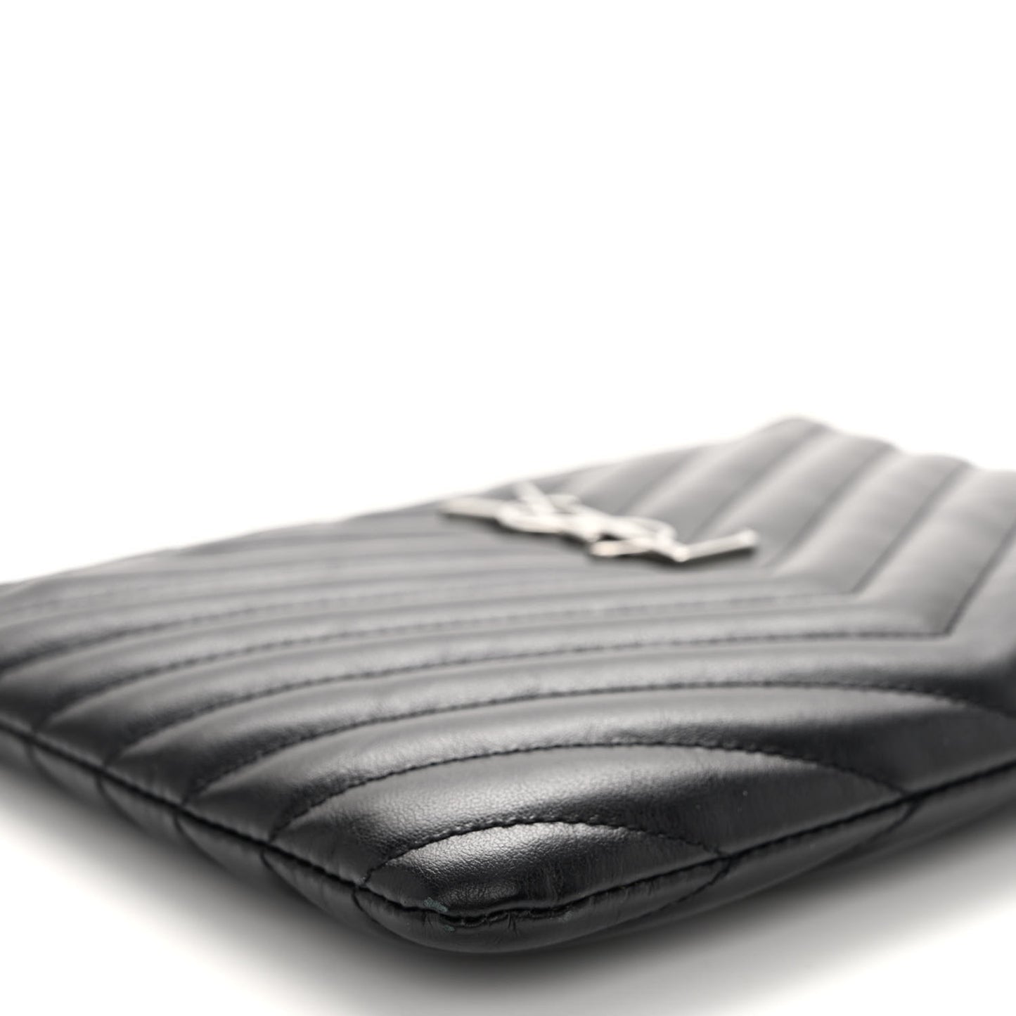 Calfskin Matelasse Chevron Monogram Pouch Black